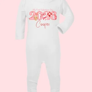 Valentines Day Kids Printed White 2026 Sleepsuit - Sizes 0-12 months