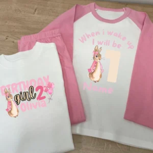 Birthday - personalised pink rabbit inspired "when i wake up Pyjama's" / birthday t-shirt