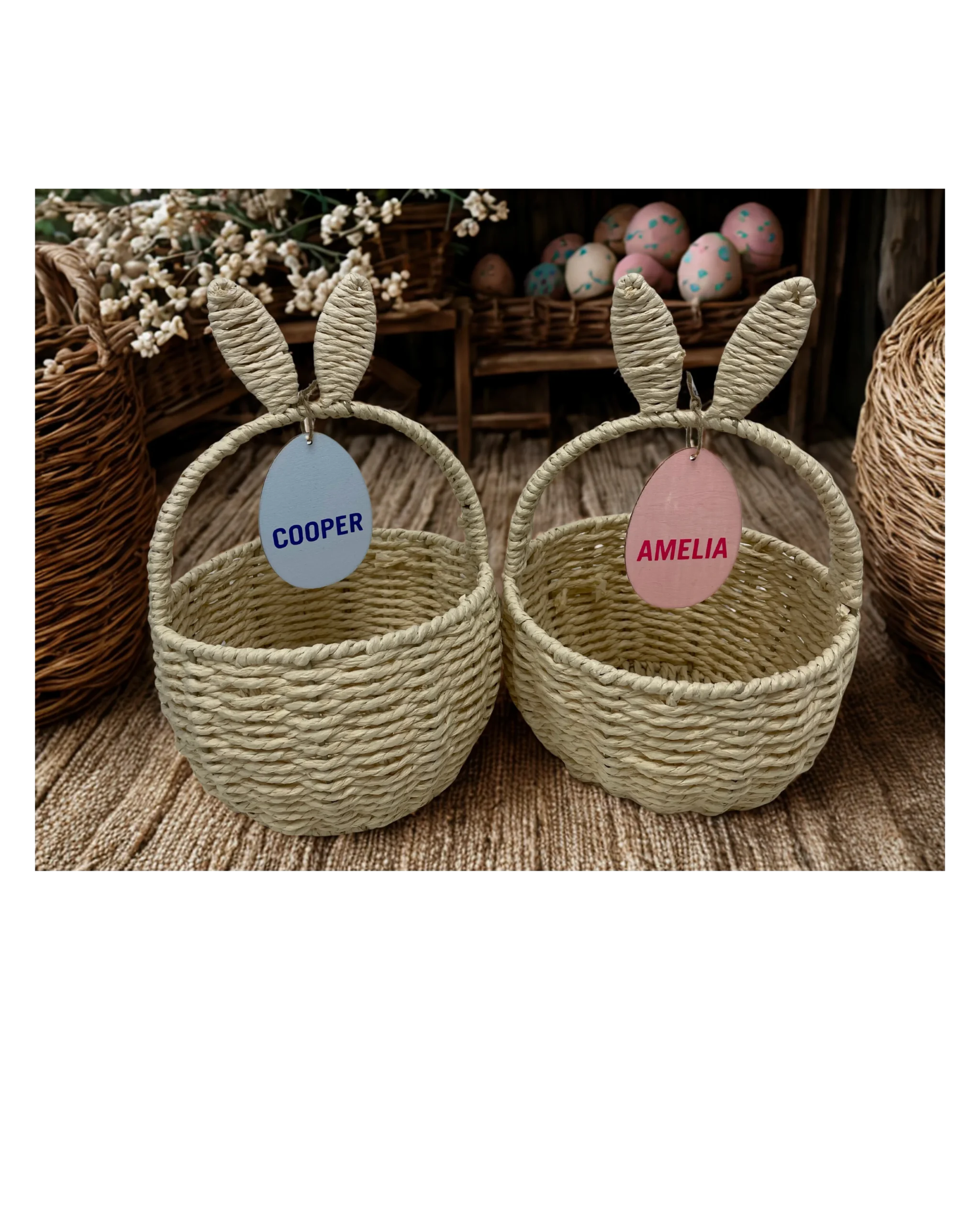 Personalised Easter Wicker Basket with Bunny Ears