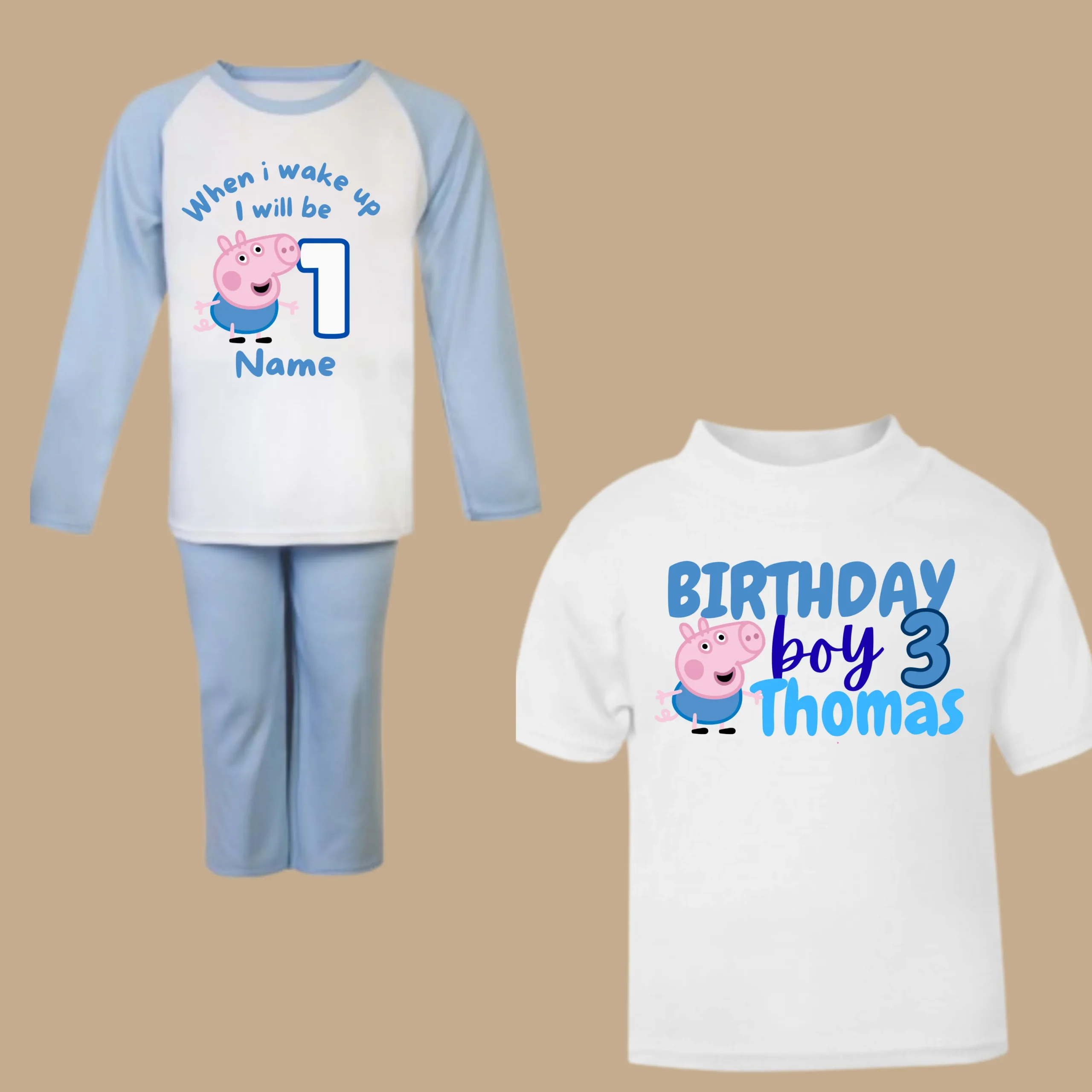 Birthday - personalised blue pig inspired "when i wake up Pyjama's" / birthday t-shirt