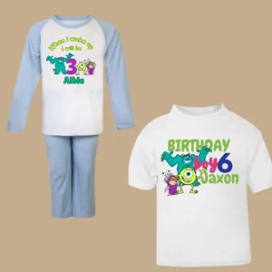Birthday - personalised blue monster inspired "when i wake up Pyjama's" / birthday t-shirt