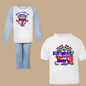 Birthday - personalised blue cars inspired "when I wake up Pyjama's" / birthday t-shirt