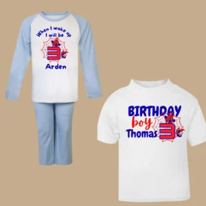 Birthday - personalised blue spider inspired "when I wake up Pyjama's" / birthday t-shirt