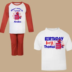 Birthday - personalised red spider inspired "when I wake up Pyjama's" / birthday t-shirt