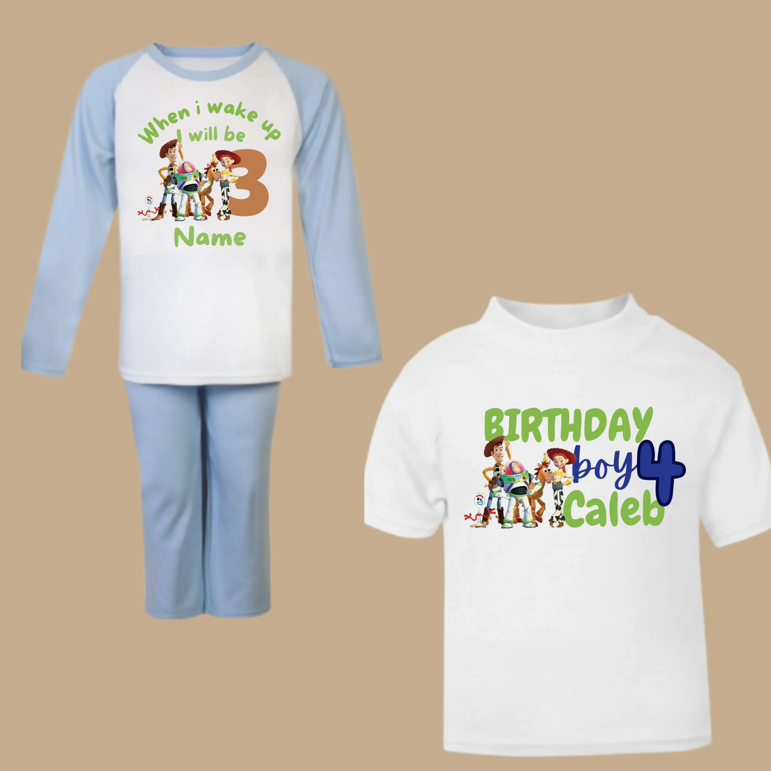 Birthday - personalised blue Toy Gang inspired "when I wake up Pyjama's" / birthday t-shirt