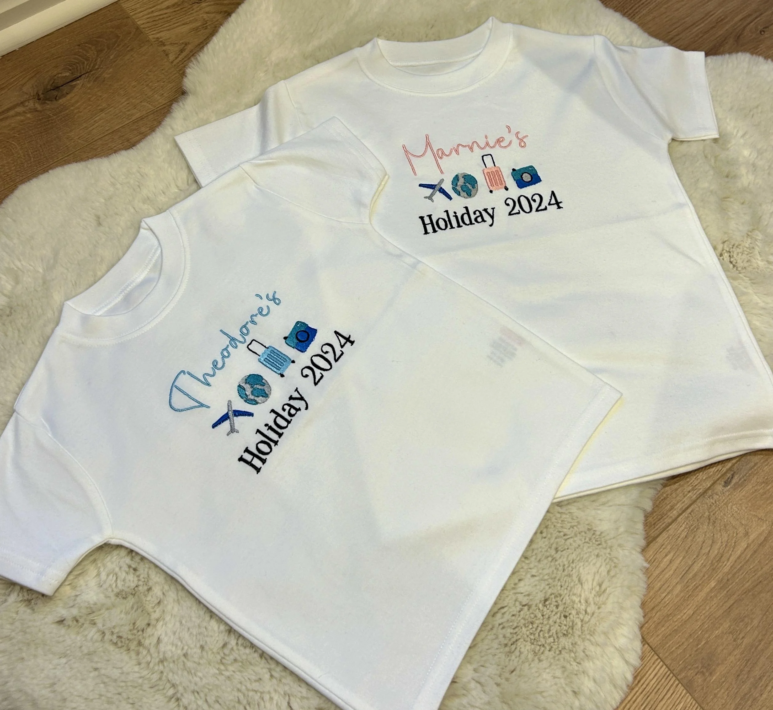 Personalised Embroidered Holiday Kids T-shirts and Sweatshirts - Personalised with name and location of holiday