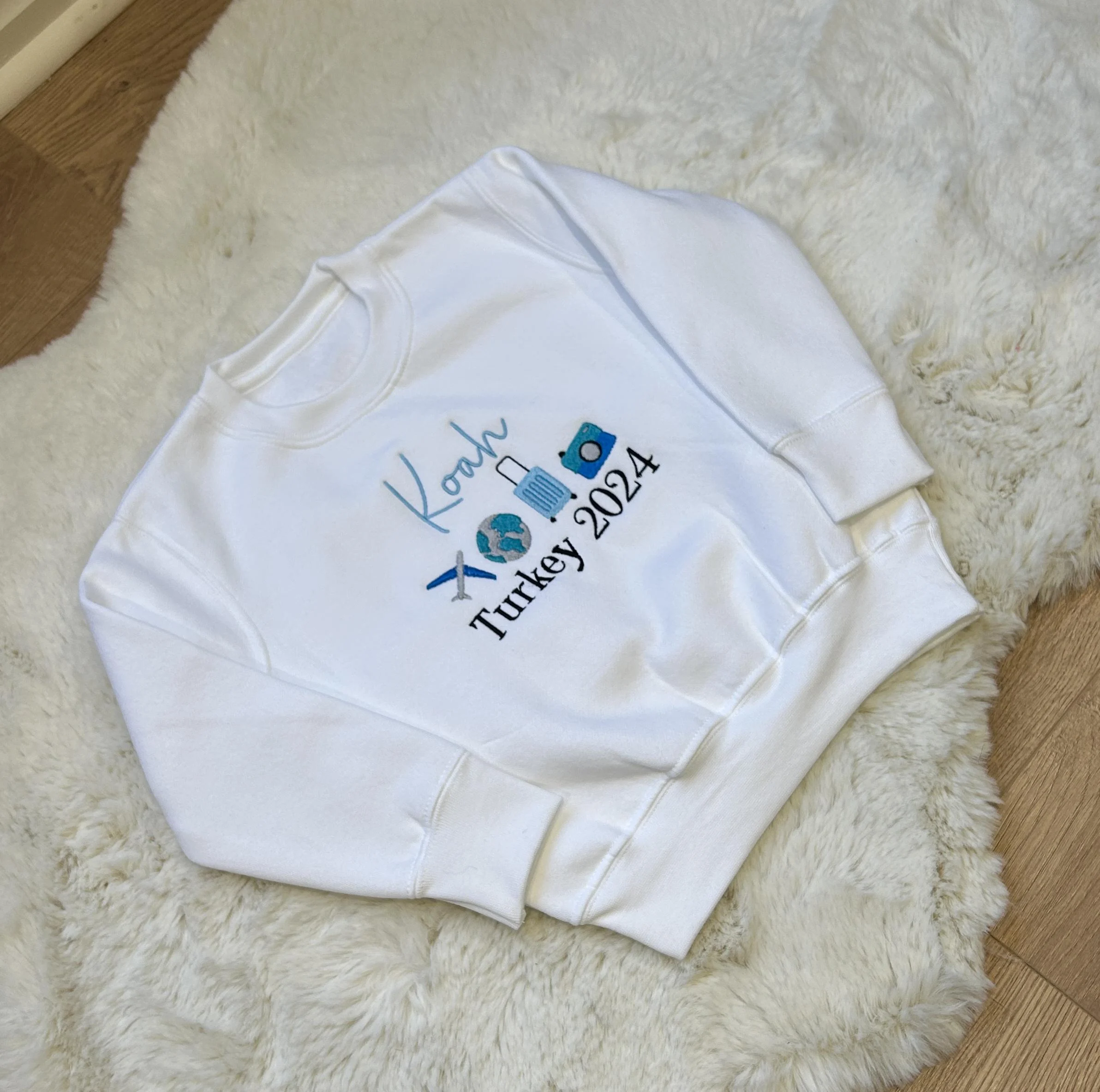 Personalised Embroidered Holiday Kids T-shirts and Sweatshirts - Personalised with name and location of holiday