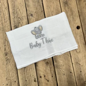 Personalised Embroidered WHITE Baby Muslin with name and design