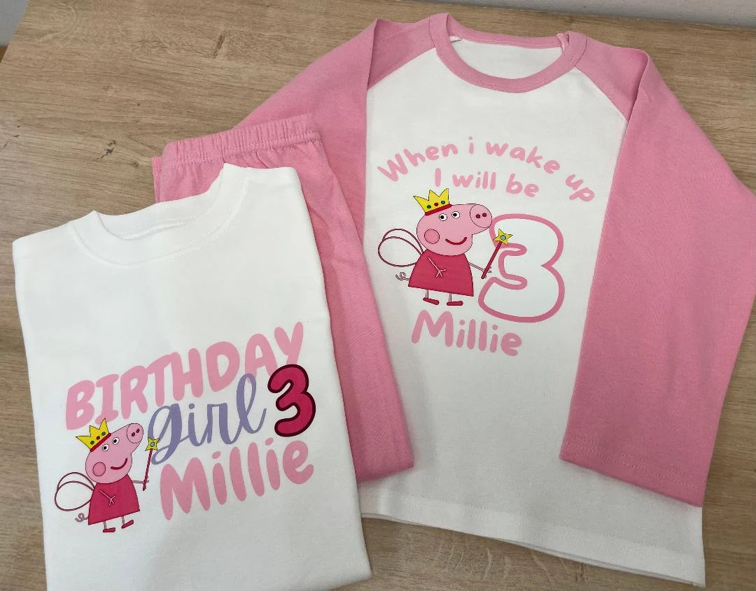 Pink Pig Personalised inspired birthday "when i wake up" PJ,s / T-Shirt
